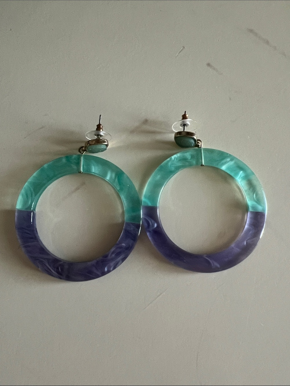 Two-Tone Turquoise and Lavender Hoop Earrings - Women Jewelry